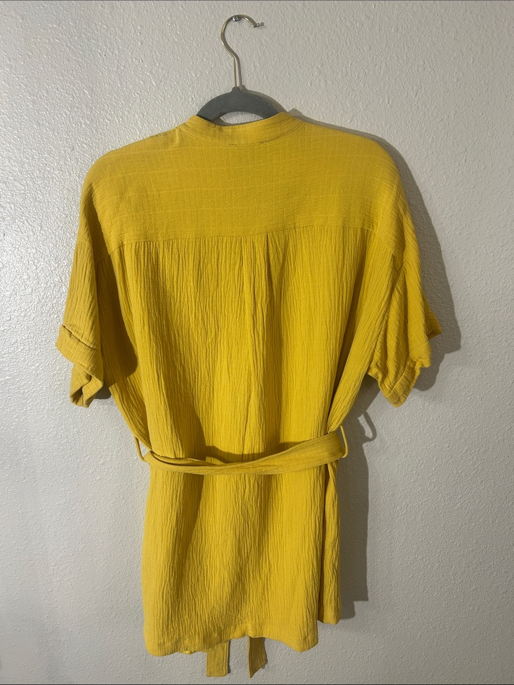 FRNCH Yellow Button-Front Belted Shirt Dress - Picture 3 of 3